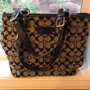 Coach black canvas and leather shoulder bag